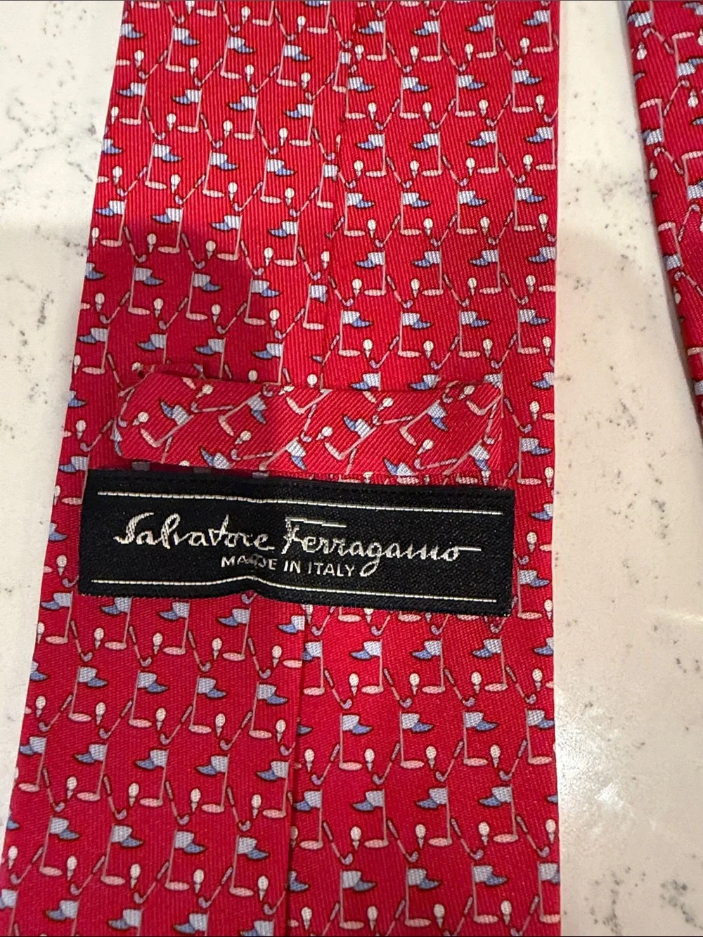 Salvador Ferragamo Men's Red Golf Micro-Pattern Silk Tie